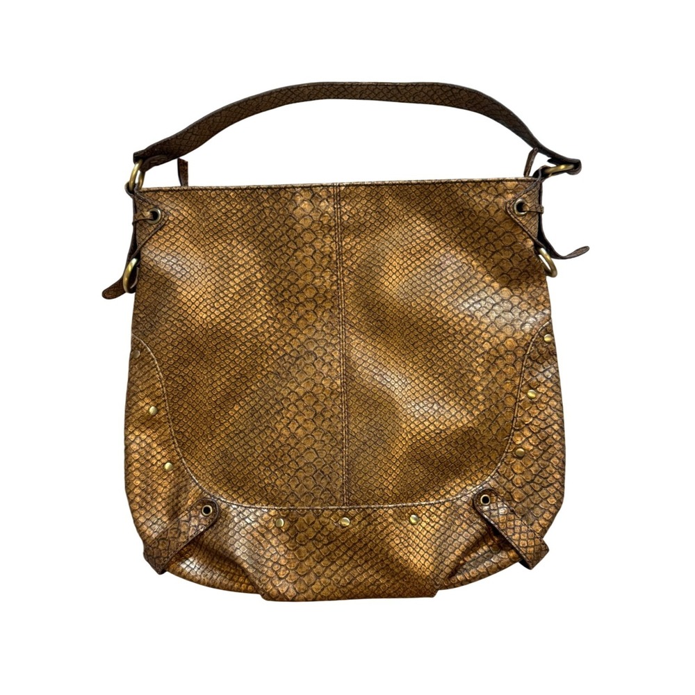 Unbranded Hobo Y2K  Large Shoulder Gold Snakeskin Embossed‎ Faux LeatherBag